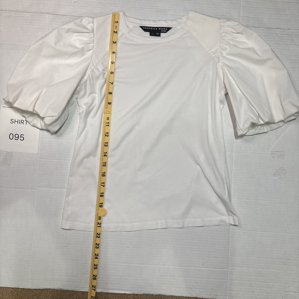 Veronica Beard Morrison Top Women's XS White Puff Sleeve Crew Neck Cotton Shirt - Picture 5 of 10
